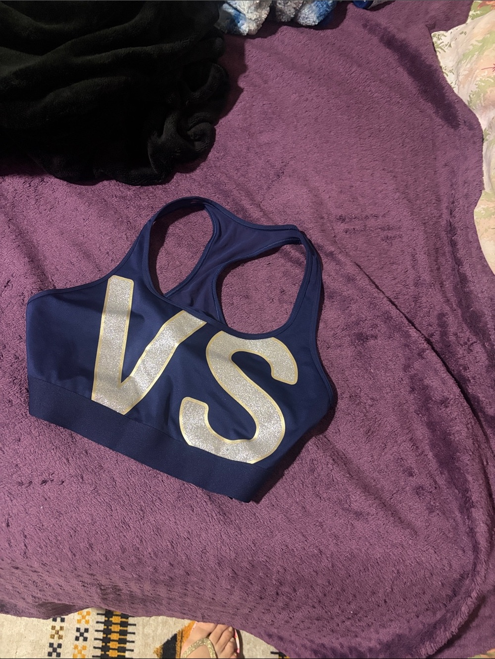 Victoria's Secret Dark Blue Racerback Sports Bra with Gold VS Logo - Picture 1 of 1